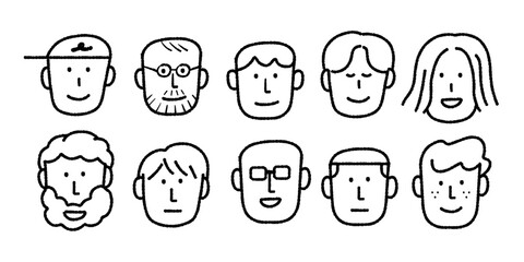10 hand-drawn male avatar vector arts in doodle style