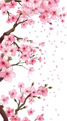 Fototapeta premium Pink Cherry Blossom Branches with Falling Petals.