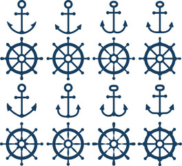 Ship wheel and anchor icon set