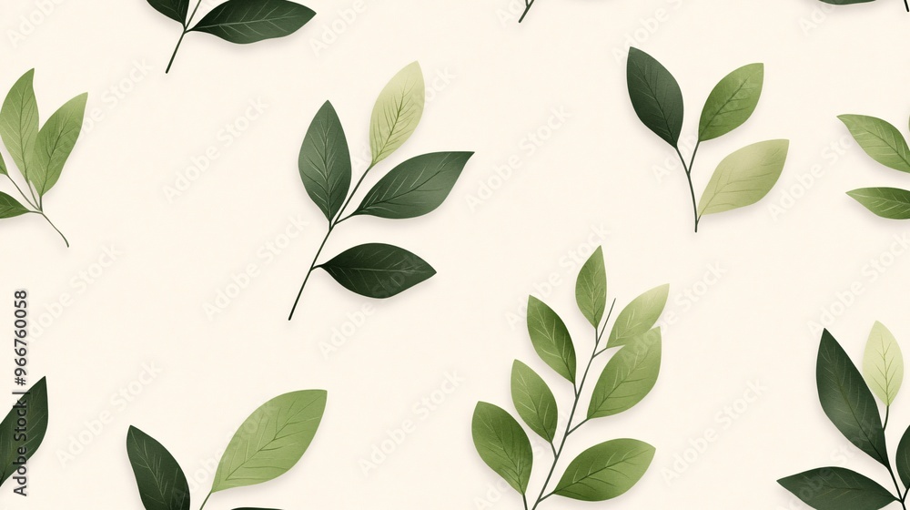 Poster green leaves pattern: a minimalist and elegant design featuring a repeating pattern of green leaves 