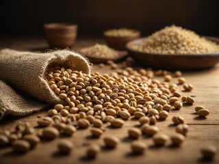 Obraz premium soybean seeds on wooden floor