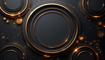 Abstract Black and Gold Circles with Glowing Lights