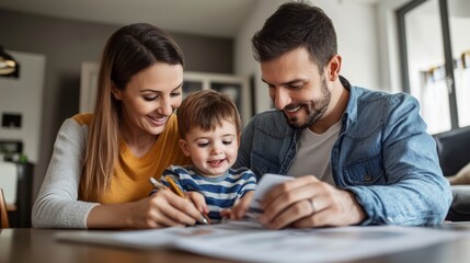 Obraz premium Parents opening a college savings account for their child, symbolizing planning for their child future education and financial security through thoughtful investment.
