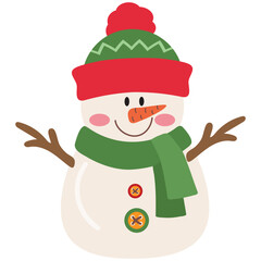 Cute Christmas snowman vector cartoon illustration