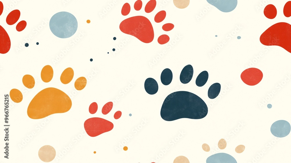 Poster colorful paw print seamless pattern: a cheerful and whimsical seamless pattern featuring colorful pa