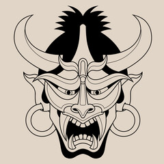 Hand drawn traditional tattoo of a Japanese oni mask outline 47