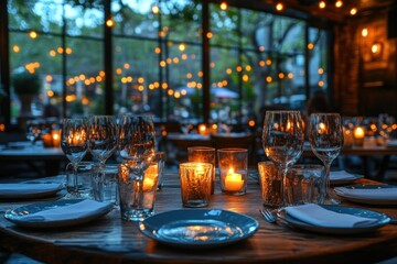 Romantic Dinner Setting with Candles and Wine Glasses