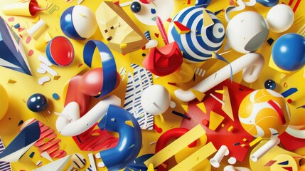 Abstract 3D Shapes Yellow Background.