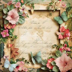 Vintage floral background with butterflies.
