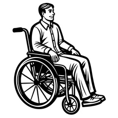 A man is sitting in a wheelchair silhouette vector illustration