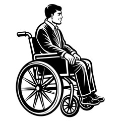 A man is sitting in a wheelchair silhouette vector illustration