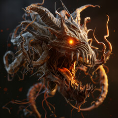 Demonic Dragon with Glowing Eyes and Tentacles in Fantasy Art
