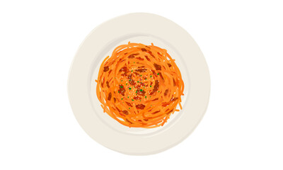 Spaghetti with meat sauce . Hand drawn vector illustration. Top view.	
