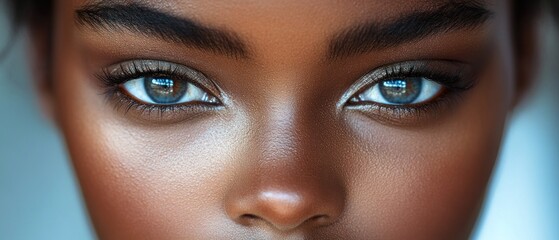 Fototapeta premium Close-up of a Woman's Eyes with Blue Eyeshadow and Long Eyelashes