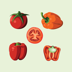 Tomato and Paprika Shiny Colorful Vector Clip Art