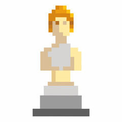 Pixel Art Sculpture of David Bust on Gray Pedestal