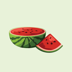Watermelon Sliced Half Shiny Colorful Vector Clip Art