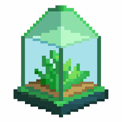 Fototapeta premium Pixelated Greenhouse with Plants in Retro Video Game Style