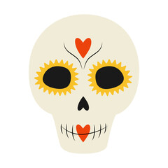 Sugar skull Decorative faces with hearts, lines and abstract flower around eyes. Mexican tradition