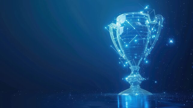 Hologram of a trophy cup on the blue background.