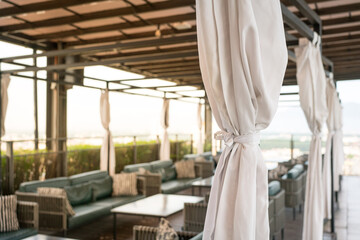 Modern terrace lounge with pergola. Holiday or vacation concept.