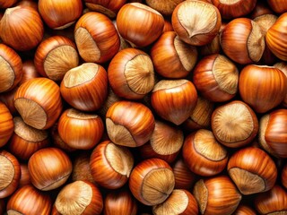 A rounded, chestnut-brown hazelnut filling the frame, its smooth, slightly ridged surface illuminated, revealing intricate patterns and natural textures in high definition.