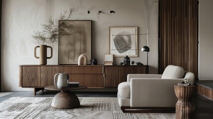 Modern Elegance: Stylish Living Room with Eucalyptus Wall 