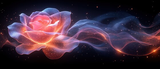 Fototapeta premium Glowing Rose with Sparkles and a Stream of Light