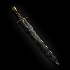 Battle-Worn Medieval Sword with Gold Accents
