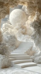 Obraz premium Fantastical white podium in surreal style with imaginative forms and dreamlike effects.