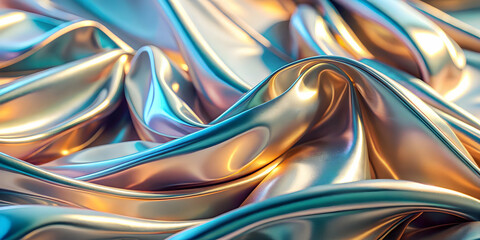Fototapeta premium Abstract Liquid Metal Waves: Shimmering and iridescent, abstract waves of liquid metal ebb and flow, reflecting the colors of the rainbow, a mesmerizing and dynamic visual. 