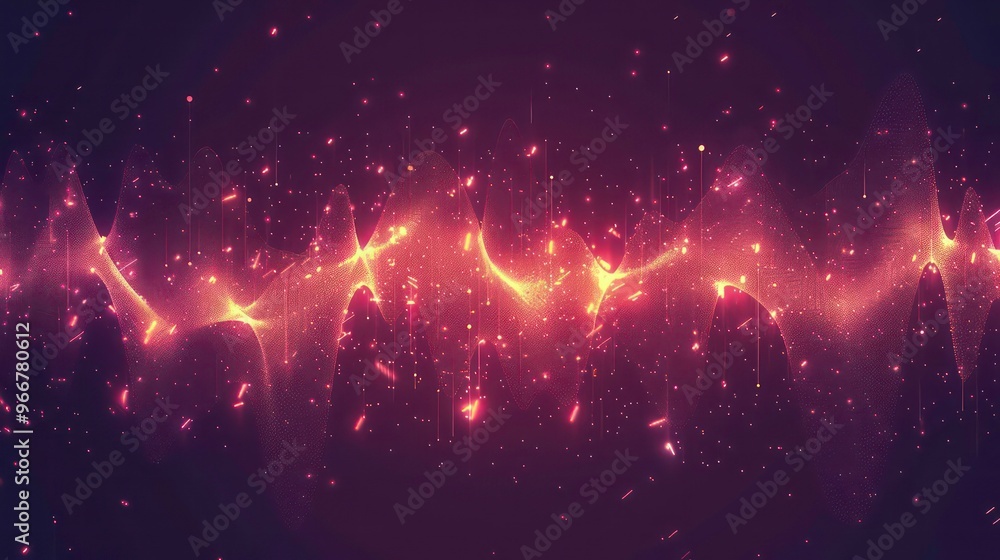 Poster abstract background with glowing waves and particles.