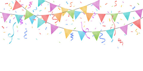 Colorful watercolor carnival garland with flags and confetti © Somkiat
