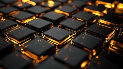 Obraz premium Abstract Geometric Pattern of Glowing Orange and Black Glass Tiles with Reflective Surfaces