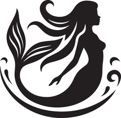 Mermaid silhouette, cute mermaid black silhouette vector, 