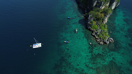 Beautiful tropical islands of Thailand, high altitude view of the islands in the middle of the sea