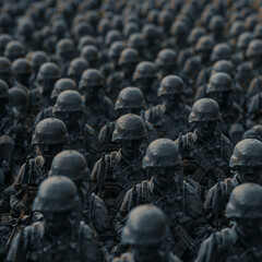 Obraz premium Close-up of soldiers standing in formation, ready for battle 