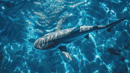 Obraz premium A large shark, likely a great white, swims through the pool.