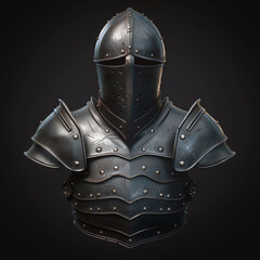 Medieval Steel Knight Armor with Helmet and Layered Shoulder Plates
