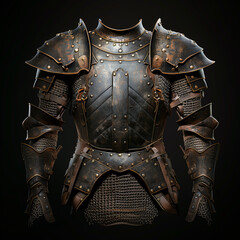 Aged Steel Medieval Armor with Rivets and Chainmail
