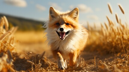Playful Red Fox Running Through a Field of Wheat