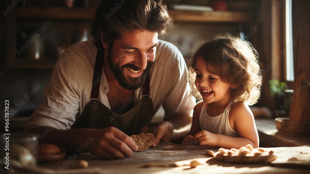 Wall mural a father and daughter enjoy a moment of playful baking