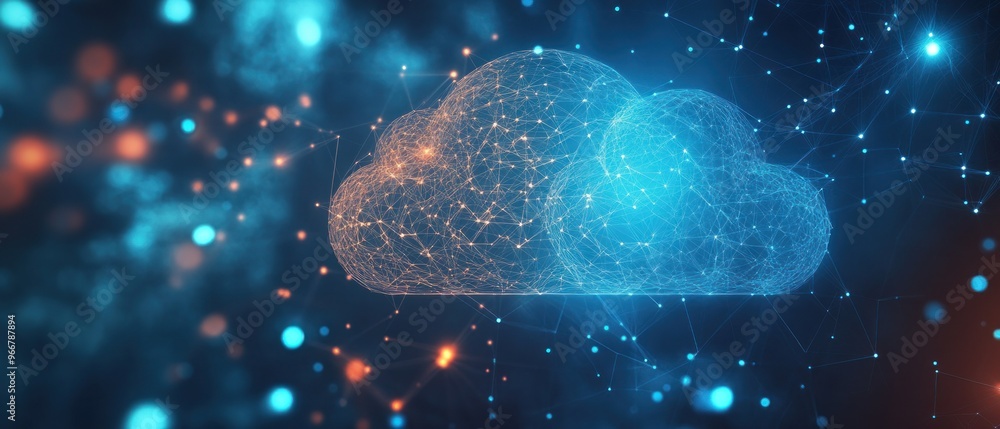 Poster digital cloud computing and data storage concept illustration
