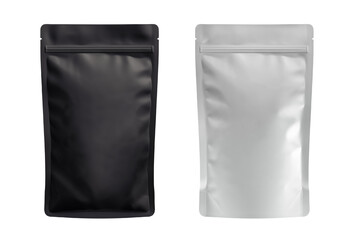 Coffee package. Foil bag mockup. Flour, tea paper pouch blank design. Black and white food product mock up. Front view. Generative AI.