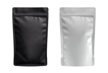 Coffee package. Foil bag mockup. Flour, tea paper pouch blank design. Black and white food product mock up. Front view. Generative AI.