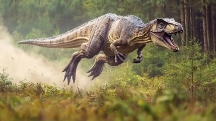 Obraz premium Dinosaur Leaping Through Forest