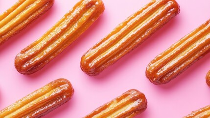 Sweet Churros on Pink Background.