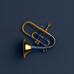 Obraz premium Golden brass bugle on dark background 