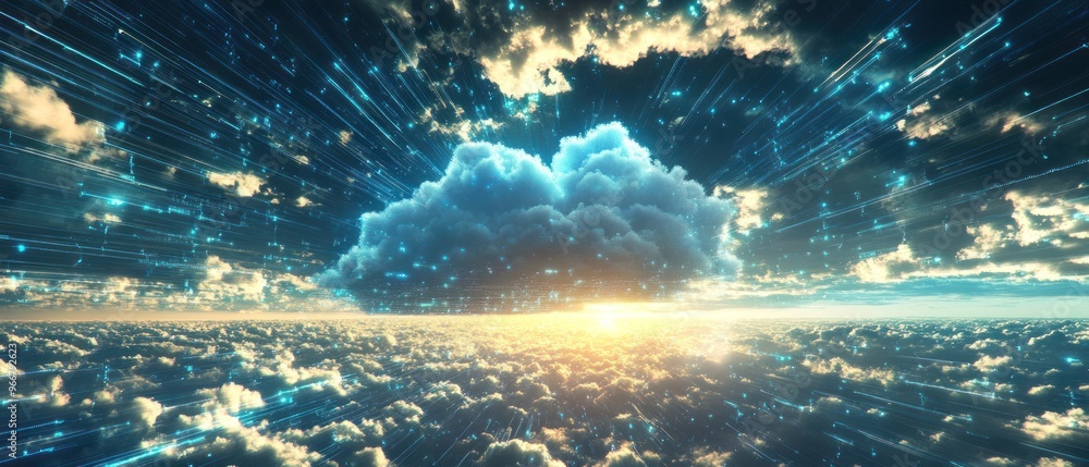 Aufkleber digital cloud computing and data storage concept illustration