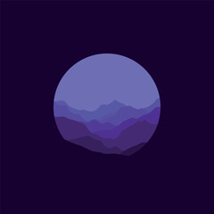 Nature landscape mountain panorama illustration in circle.